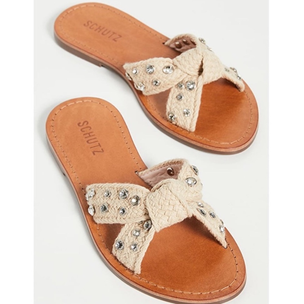 Schutz Sandals Slides rhinestone studs new neutral